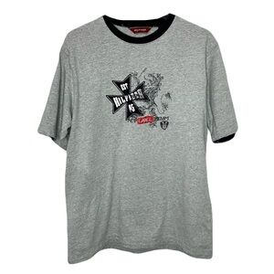 Tommy Hilfiger Gray Graphic Raw Edge Sleeve and Hem Tee